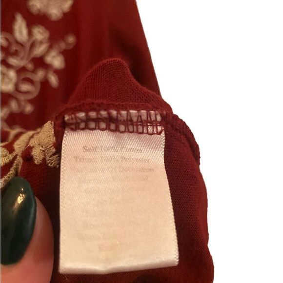 Johnny Was Maroon Floral Embroidered Dress BOHO Size Small - Picture 3 of 5